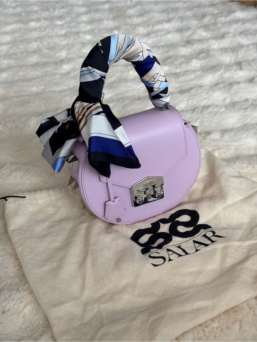 Lilac Mini Saddle Bag with Scarf-Wrapped Handle